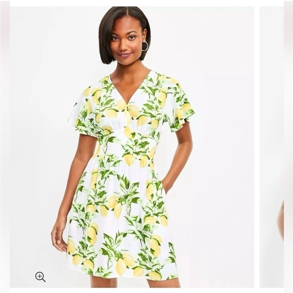 Loft Lemon Print Short Sleeve Summer Dress with Pockets